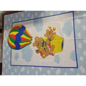 Baby Bedding Panel with Colorful Hot Air Balloon and Bear Design